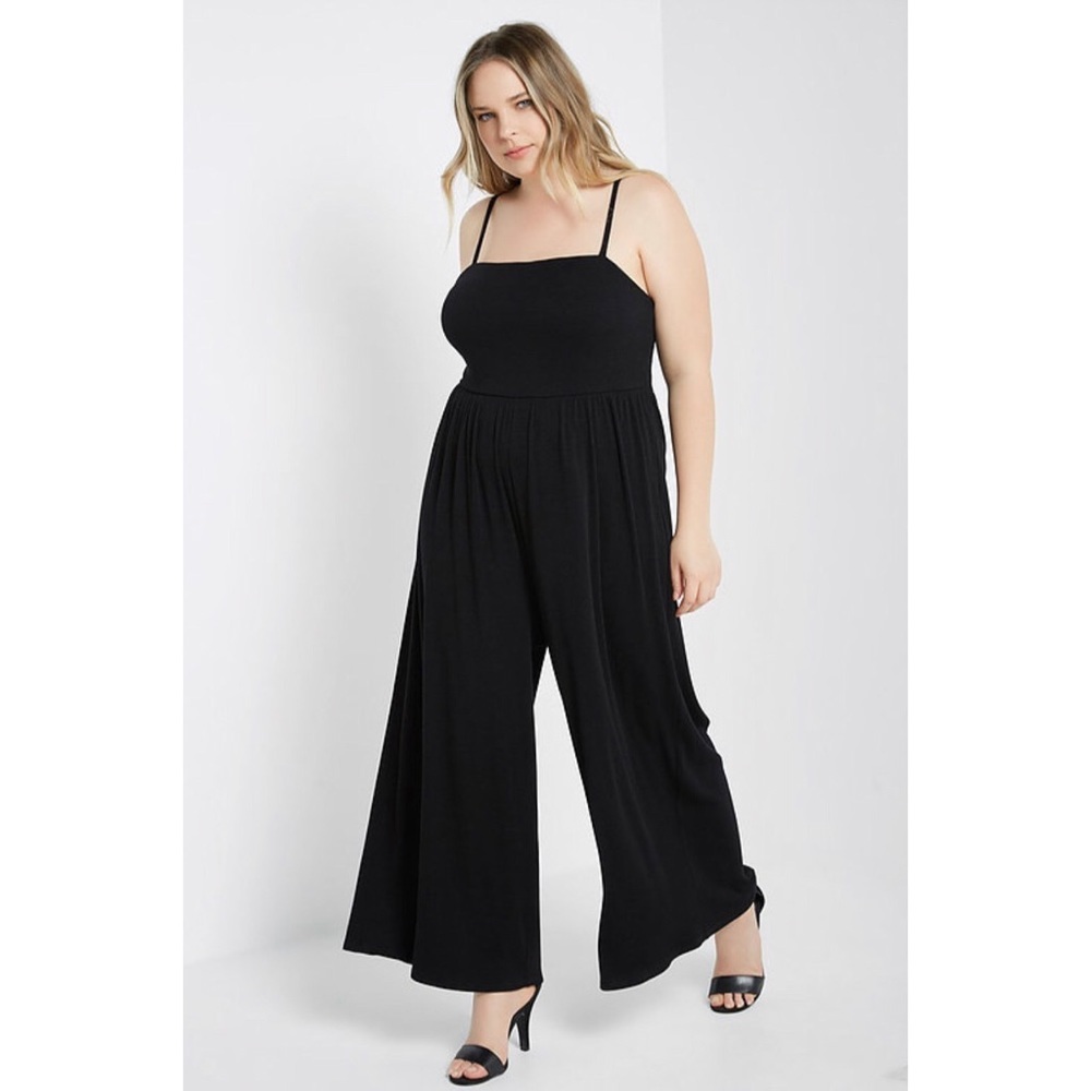 Black Rib Wide Leg Cami Jumpsuit
